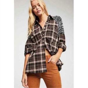 Free People Oversized Plaid Button Up Shirt